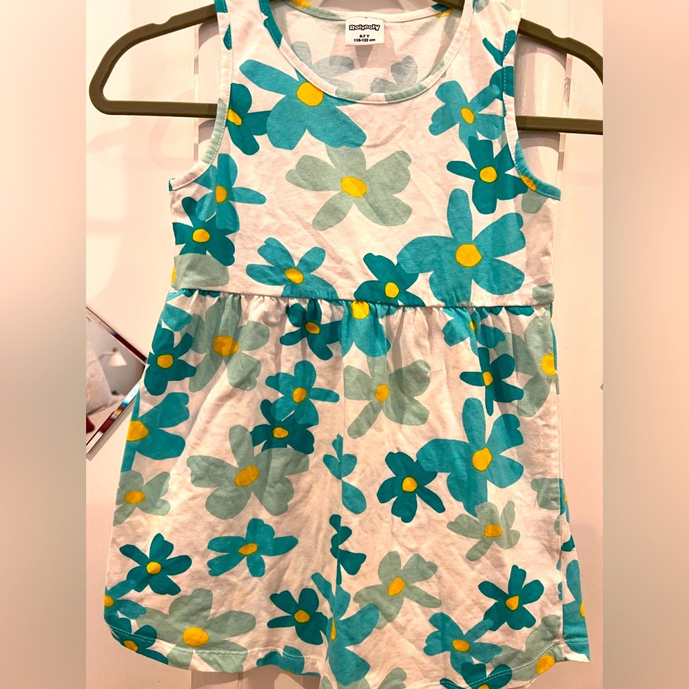 RolyPoly Floral Sleeveless Dress white and blue for 6-7 years